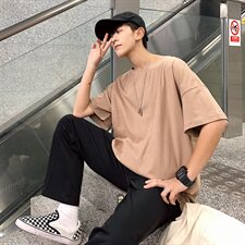 港风夏装拼接上衣潮流短袖T恤男宽松日系T/，男装T恤，电商D202