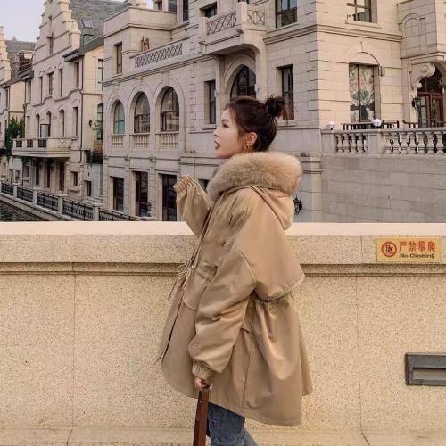 ZCL512韩牌真狐狸毛领内胆仿獭兔毛时尚派克服,女装,L·H·X
