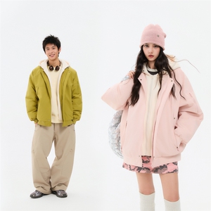 !潮流冬季连帽拉链加绒加厚棉衣情侣撞色棉服外套MY5567-P78,皮衣风衣搭配图片女图片
