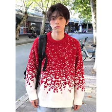 圣诞红雪花渐变毛衣男冬季提花针织衫情侣氛围感毛线衣MY31，男装针织衫/毛衣，星座1116A（原606A-3）