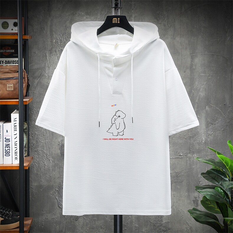 LD54140-P45连帽短袖t恤男大码胖子带帽五分袖中袖展架,男装T恤,电商A040A