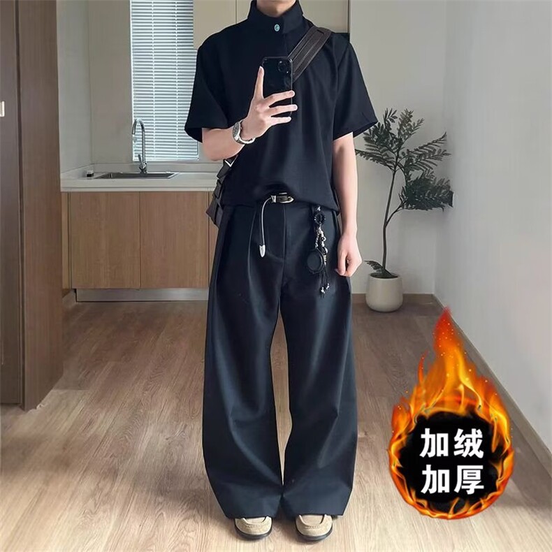 2025美式复古可调节腰带简约加绒西裤男女直筒cleanfit休闲裤子,男装西裤,星座506A