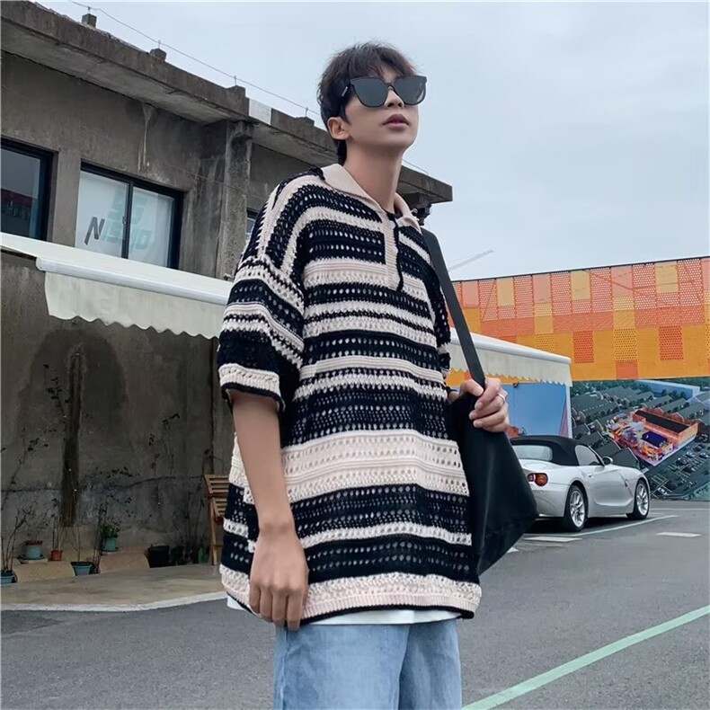 日系新款慵懒潮五分袖夏季宽松男2023流行POLO衫潮流WB058-P39,男装T恤,星座412