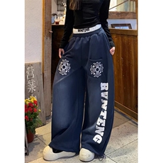 美式做旧字母印花抽绳阔腿休闲裤男女宽松百搭拖地长裤子KG3068，男装休闲裤，星座1116A（原606A-3）