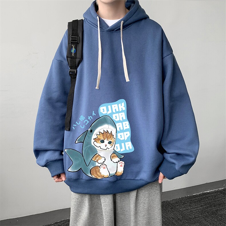 WY2217-P35加绒款-P40纯棉连帽卫衣男大码运动帽衫宽松薄外套男,男装卫衣,电商A040