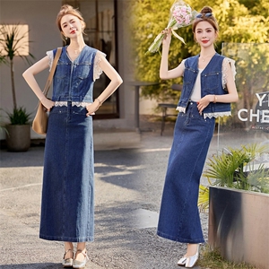 小香风牛仔套装裙女2025夏季新款高级感时尚气质名媛半身裙两件套，女装套装/套裙，意芙