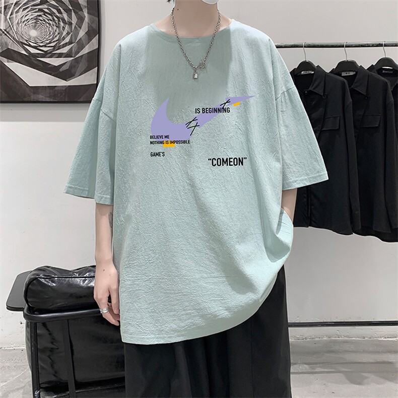 YT26259-P30亚麻短袖t恤男大码五分袖男宽松七分袖港风模特,男装T恤,电商A040