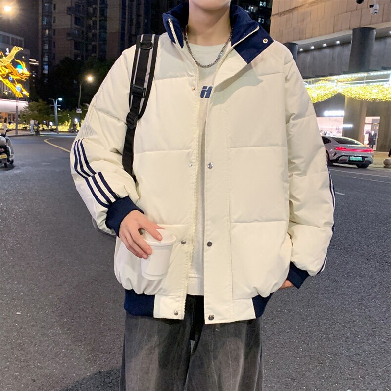美式三条杠棉服男冬季潮流新款加厚保暖情侣棉袄高级感宽松面包服,男装棉衣,电商B220