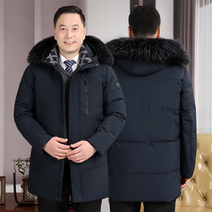 羽绒服男中老年人加厚中长款派克毛领大码爸爸冬季外套yr238-P210图片