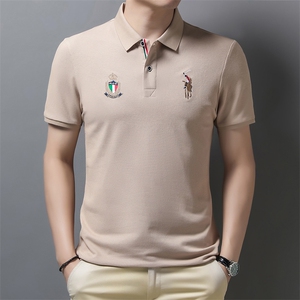 夏季新款爸爸夏装冰丝polo衫纯棉男士短袖t恤薄款翻领中年人衣服图片