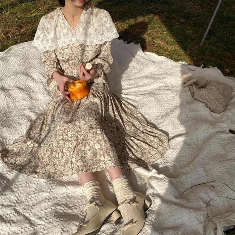 山茶花蕾丝连衣裙，女装连衣裙，Mu Mu