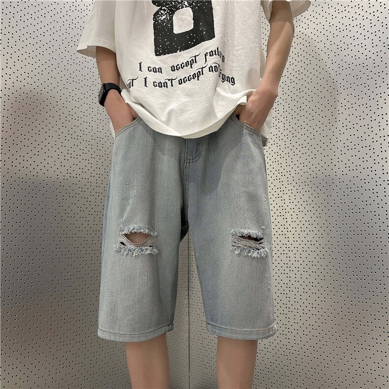 美式短裤男潮牌薄款设计感小众宽松大码运动休闲五分裤LM912P35,男装牛仔裤,星座1013-1