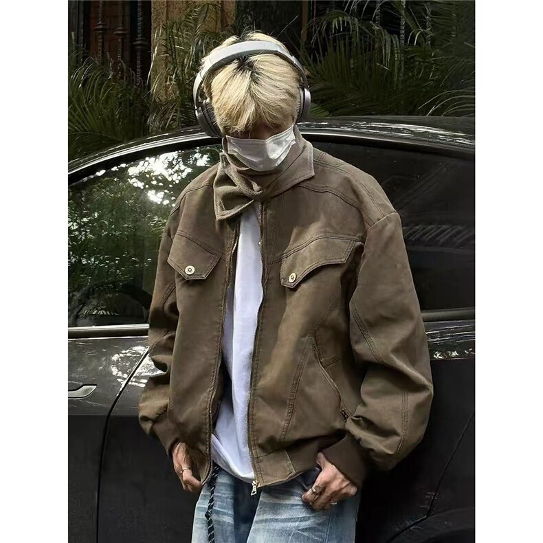 725-P582025春秋新款美式复古cleanfit工装夹克男女痞帅,男装夹克,电商B323A
