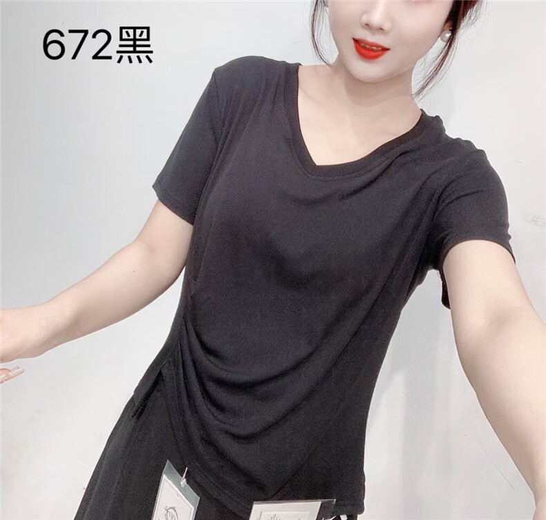 2025时尚简约百搭短袖侧收腰,女装T恤,思沃羊绒