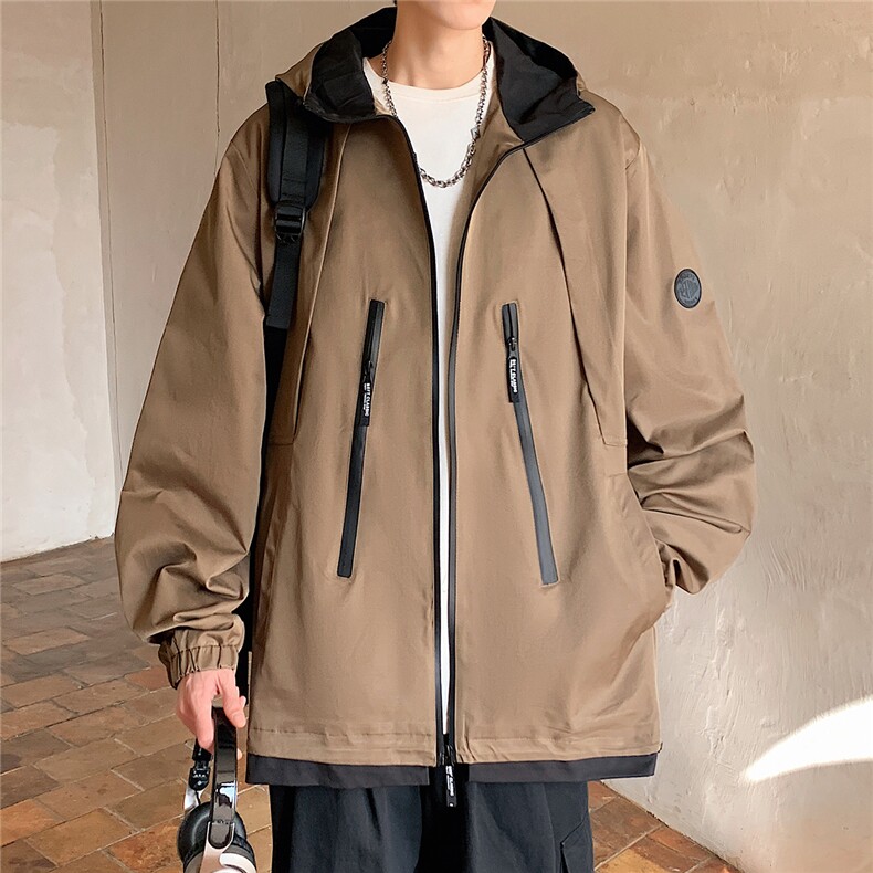 2025秋冬连帽防水拉链假两件冲锋衣机能夹克JK2299/特P55军绿,男装夹克,电商A094