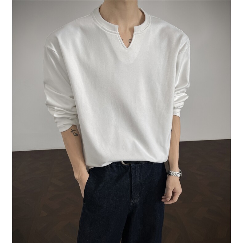德绒V领打底衫300克高品质二次定型永不缩水长袖T恤A3666p13，男装T恤，四季星座1118-1