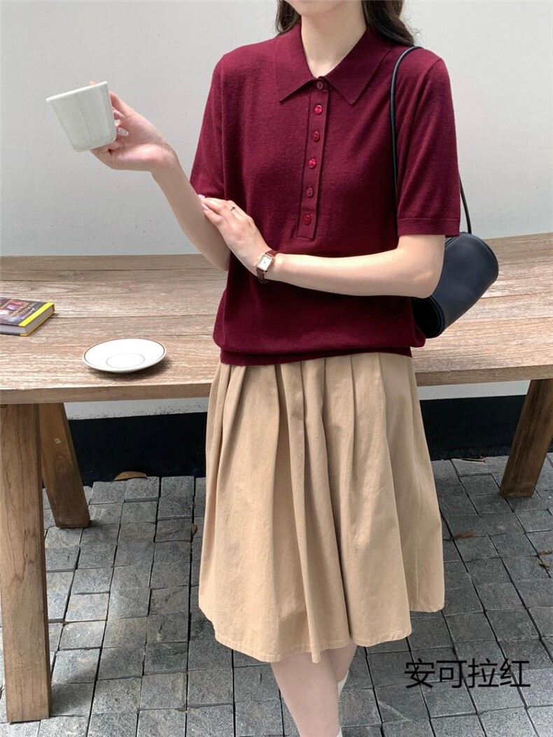 2025年秋季纯色圆领通勤POLO领短袖,女装羊毛衫,纳驰羊绒