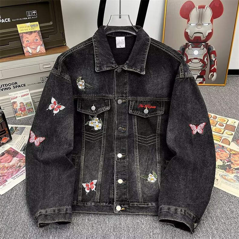 泼墨牛仔外套男春季潮牌宽松高街痞帅设计感工装夹克HH8875P78，男装工装外套，星座1013-5