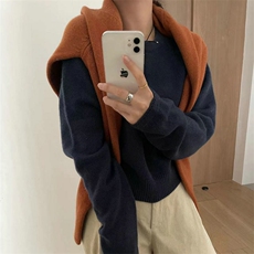 洋气小众穿搭短款羊毛加厚针织衫女士圆领宽松时尚内搭毛衣，女装羊毛衫，悦玛羊绒