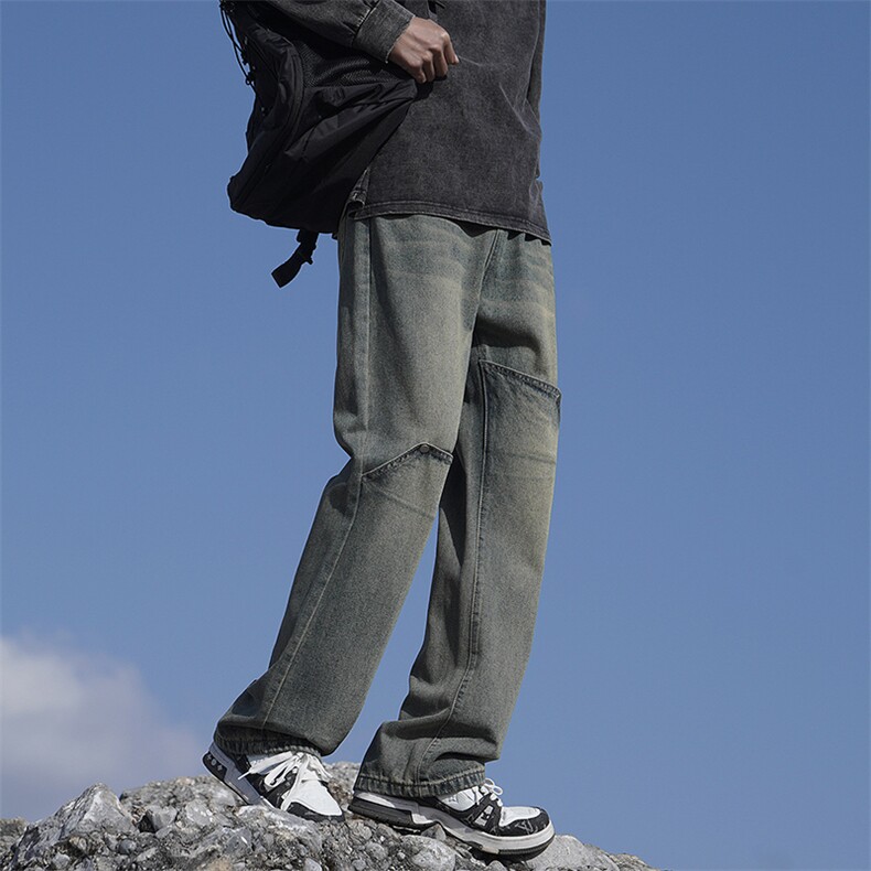 美式复古潮牌宽松微喇高街直筒裤男生工装XZ225-3-CK903-P55控75,男装牛仔裤,星座225-3