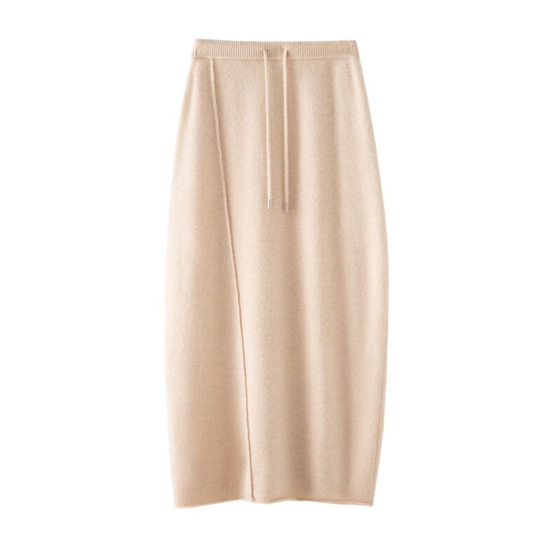 2025年秋季时尚百搭休闲通勤简约斜线抽绳荷包裙，女装半身裙，圣暖羊绒