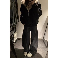 美式帆布水洗重磅座山雕大毛领棉服男女冬季纯色夹克外套-Y20011，男装夹克，星座601-1