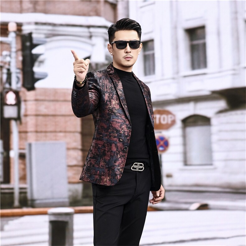 春秋款男士绵羊皮西服真皮休闲外套中年男装百搭通勤夹克红彩条,男装夹克,电商B360A（原721A）
