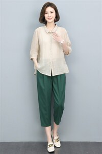 高端苎麻衬衫女夏季2024新款棉麻风上衣中年妈妈洋气减龄漂亮小衫图片