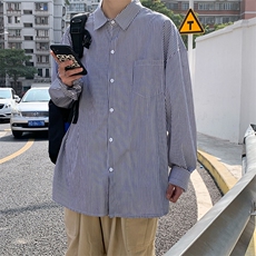 长袖男夏季港风潮流条纹宽松休闲外套潮牌百搭帅气衬衣W1090-P33，男装衬衫，星座512-4