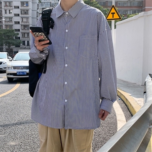 长袖男夏季港风潮流条纹宽松休闲外套潮牌百搭帅气衬衣 W1090-P33图片