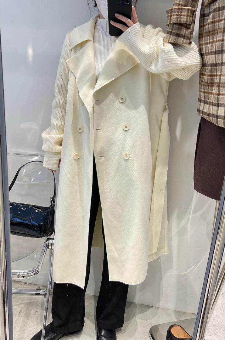 冬款韩版针织袖呢料大衣，女装毛呢外套，cosette(4F)