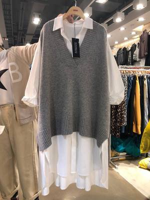 春秋冬100%纯色羊毛坎肩V领女宽松中长款针织马甲无袖韩版外穿图片