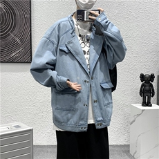 美式复古双排扣牛仔外套2023春秋宽松休闲运动口袋夹克W1554-P60，男装夹克，星座512-2