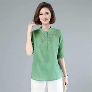 2022夏季新款刺绣棉麻宽松短袖上衣，女装大码女装，木子恋