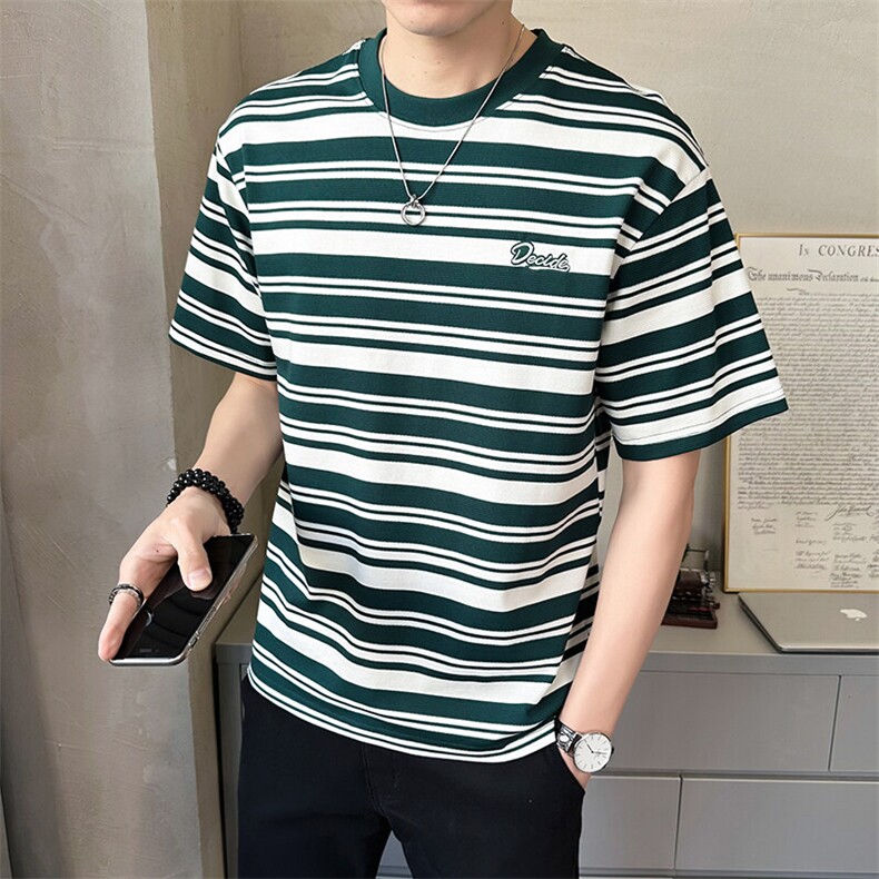 短袖t恤男21025新款夏季圆领条纹冰感透气打底衫C317-8073-P55，男装T恤，电商C317
