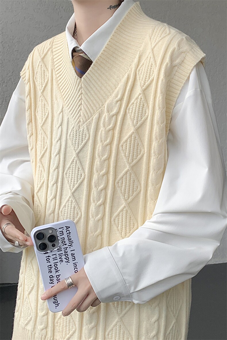 韩系叠穿复古麻花针织衫马甲男学院风早秋穿搭上衣服背心9097P58,男装背心/马甲,电商B312