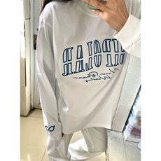网图有货美式高街断开字刺绣长袖T恤男女宽松纯棉上衣A935-P35，男装T恤，星座1505