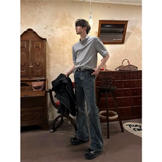 美式复古高级感亨利领短袖T恤男夏季休闲百搭老钱风上衣，男装T恤，星座410-6（原星座1304-1）