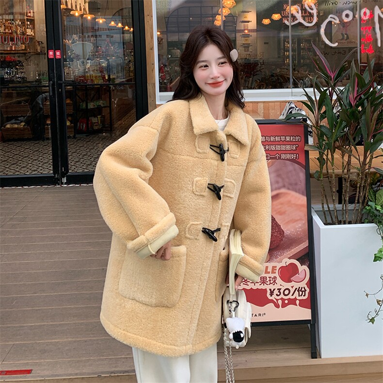 皮毛一体冬季加厚外套女2024冬新款上衣高端宽松小香风韩系羊羔毛,女装毛呢外套,2C113