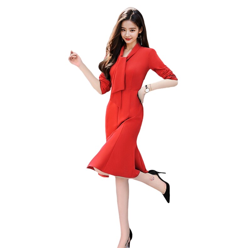 春秋职业连衣裙女高端2024新款时尚名媛气质女神范修身包臀鱼尾裙,女装连衣裙,韩美纤衣