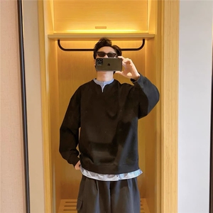 慵懒原宿时尚文艺ins简约新款华棉复合假二件卫衣气质潮流百搭图片
