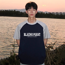 抖音得物高品质二开240克宽松纯棉美式潮牌插肩袖拼接短袖T恤，男装T恤，电商A486