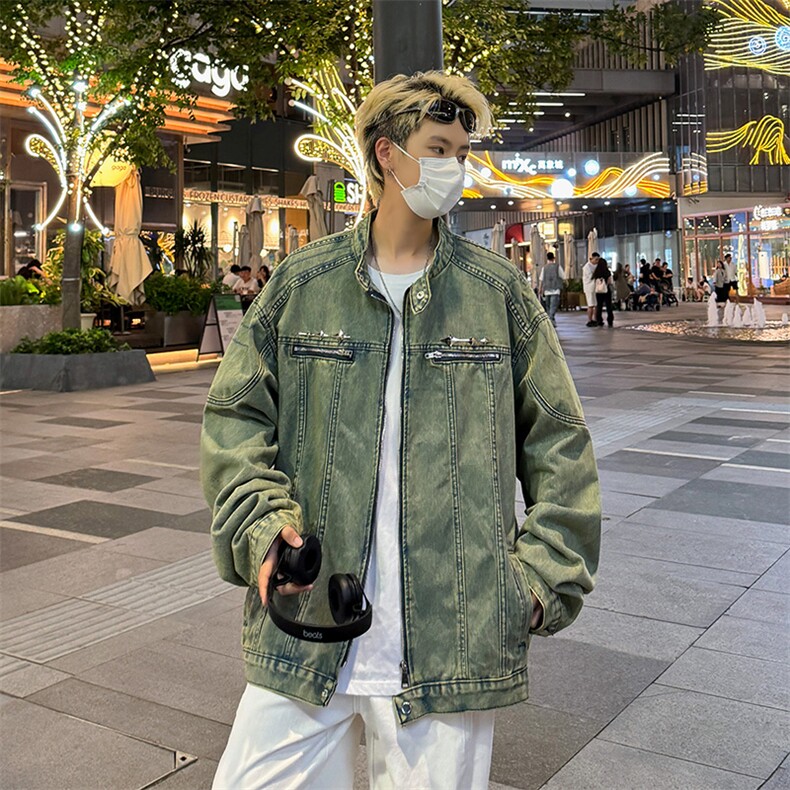 美式复古水洗做旧牛仔外套春秋季新款宽松潮牌休闲夹克,男装工装外套,星座410-6（原星座1304-1）