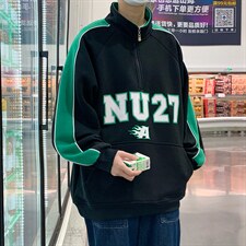 2025秋立领印花半拉链宽松休闲情侣卫衣B266-WY-219-P55，男装卫衣，星座B257-1