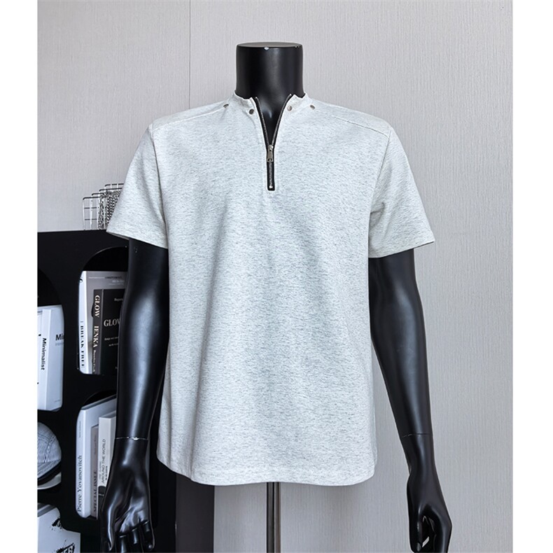 美式简约高街短袖T恤男拉链宽松半袖上衣正肩T恤25XT77281特批30，男装T恤，电商A042
