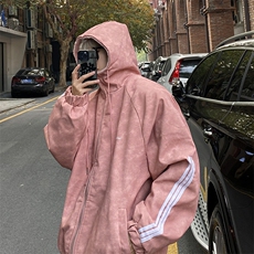 数据美式连帽百搭美拉德三条杠皮衣羊羔绒内胆MF1012P100，男装皮衣，电商A128