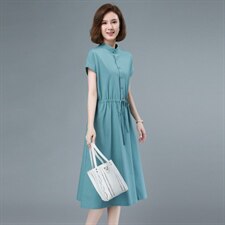 2021夏季新款简约休闲舒适气质棉麻连衣裙，女装连衣裙，依恋蒂丝