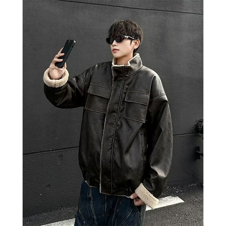 冬季2026新款棉衣外套男夹克宽松加厚保暖羊羔毛皮毛一体棉服D823,男装夹克,星座506