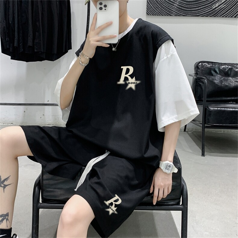 华夫格套装潮流休闲短袖短裤两件套FTZ3037-P55控78,男装牛仔裤,电商B370