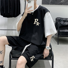 华夫格套装潮流休闲短袖短裤两件套FTZ3037-P55控78，男装牛仔裤，电商B370